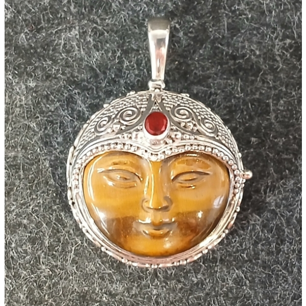 SAJEN STERLING SILVER & TIGERS EYE MOON GODDESS LOCKET