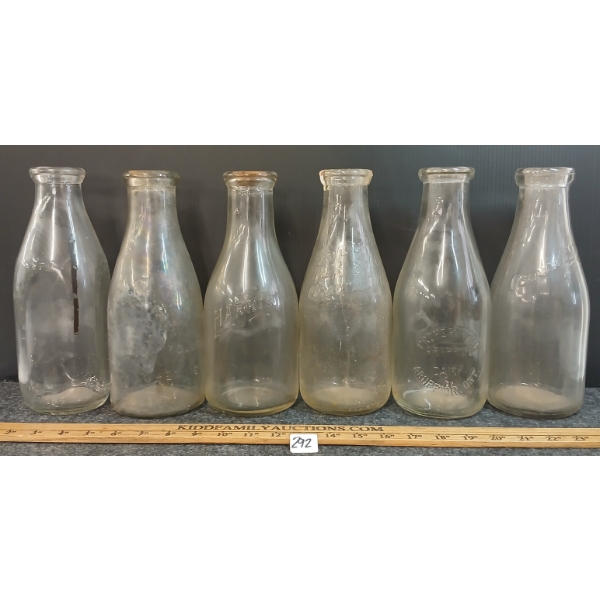 LOT OF 6 - MILK BOTTLES - HARRIS, SAINT JOHN N.B., ARNPRIOR, CORNWALL & CITY DAIRIES