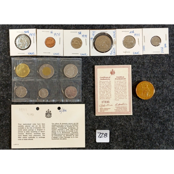 LOT OF 3 - 1971 & 2018 RCM UNICIRCULATED SETS & 1984 CDN PAPAL VISIT COIN