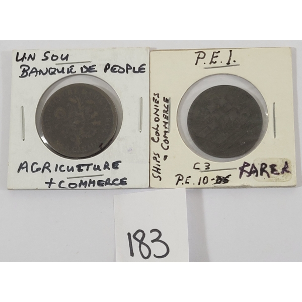 LOT OF 2 - P.E.I. SHIPS & COLONIES & AGRICULTURE & COMMERCE TOKENS