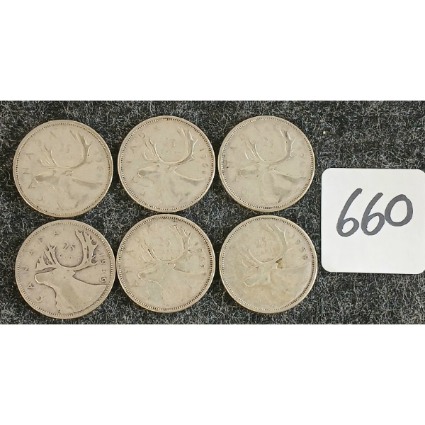 LOT OF 6 - 1939-1965 CDN 25 CENT COINS