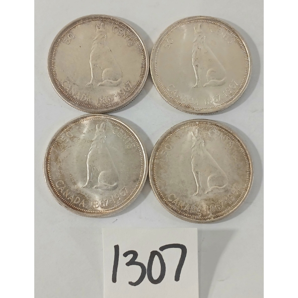 LOT OF 4 - 1967 CDN 50 CENT SILVER COINS