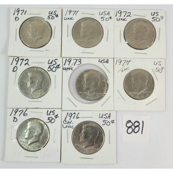 LOT OF 8 - 1971-1976 US 50 CENT SILVER COINS