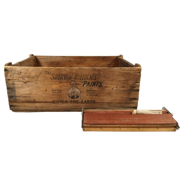 LOT OF 2 - SHERWIN WILLIAMS PAINT CRATE & CIGARETTE MAKER - CIRCA 1930-50's 