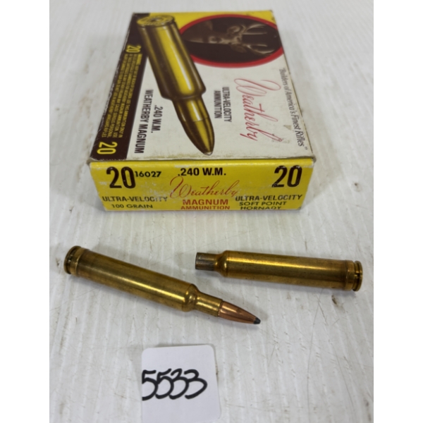 AMMO / BRASS: 4 X .240 WBY MAG LIVE - 100 GR- SP & 10 X BRASS 