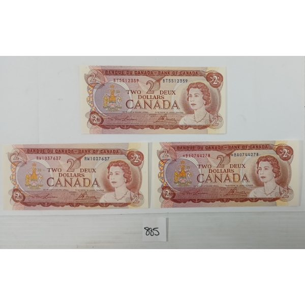 LOT OF 3 - 1974 CDN $2 BANKNOTES