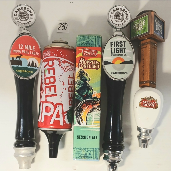 LOT OF 6 - BEER TAPS - CAMERON'S, MILL ST., STELLA ARTOIS, SAMUEL ADAMS, ETC