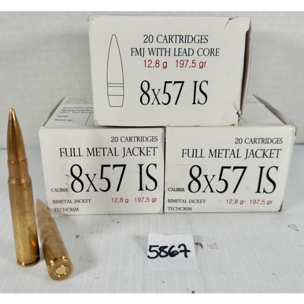 AMMO: 60X 8 MM MAUSER - 197.5 GR FMJ