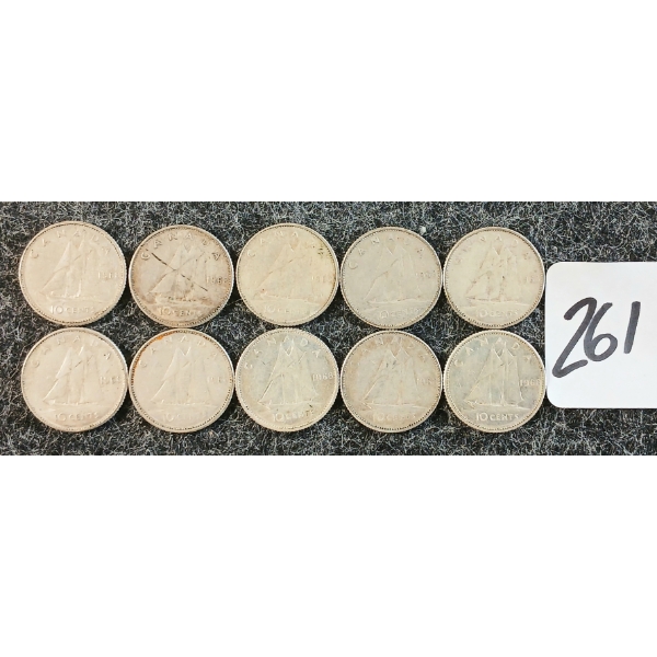 LOT OF 10 - 1968 CDN 10 CENT COINS