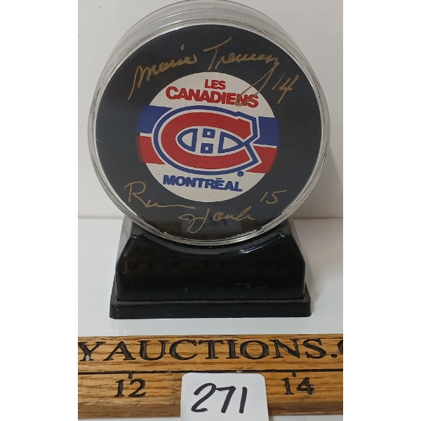 MONTREAL CANADIENS PUCK - MARIO TREMBLAY #14 & UNIDENTIFIED #15 