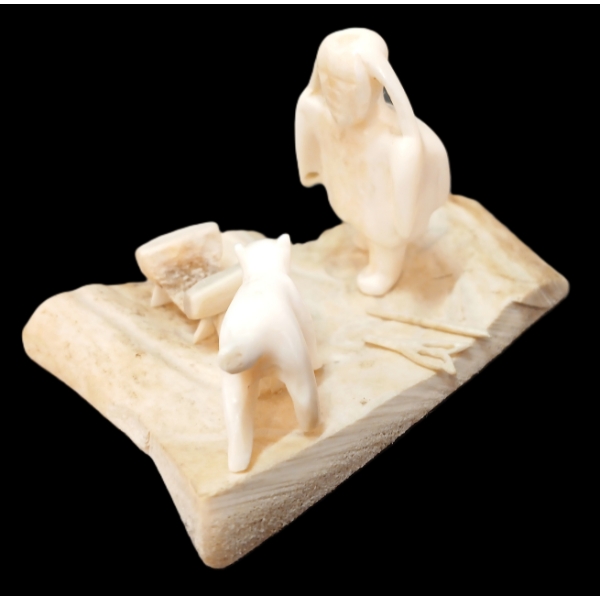 GIRL W/ DOG - SIGNED - BONE & ANTLER