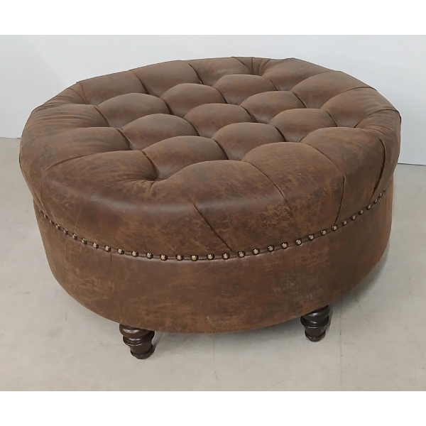 BOMBAY CO. ROUND LEATHER OTTOMAN / COFFEE TABLE