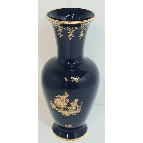 LIMOGES COBALT BLUE & 22K GOLD DETAILED PORCELAIN VASE - CIRCA 1940s - 1960s