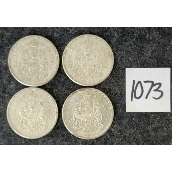 LOT OF 4 - 1959 CDN 50 CENT SILVER COINS