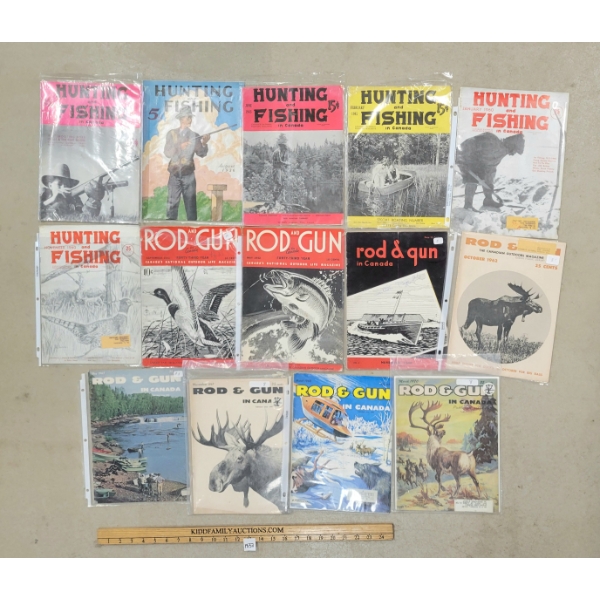 LOT OF 14 - VINTAGE HUNTING AND FISHING MAGAZINES - INCL 1936 & 1940
