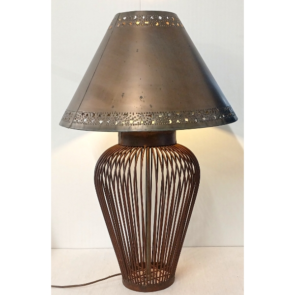 METAL BASKET LAMP W/ CELESTIAL COPPER SHADE