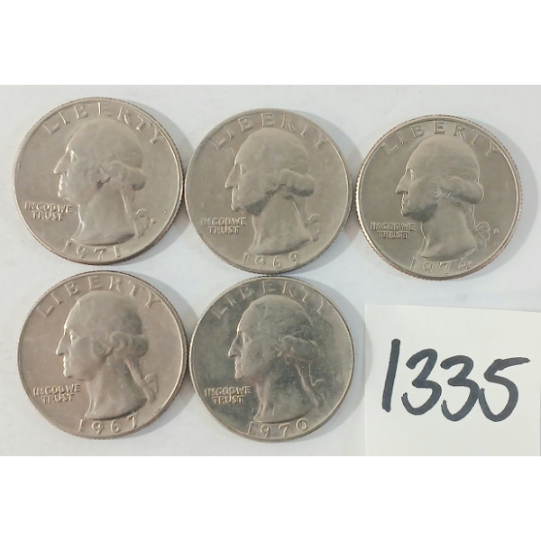 LOT OF 5 - U.S. 25 CENT COINS - 1967 TO 1974