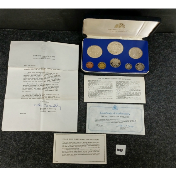 1975 FRANKLIN MINT PROOF SET - COINAGE OF BARBADOS