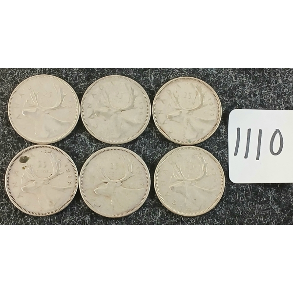 LOT OF 6 - 1957-1966 CDN 25 CENT COINS