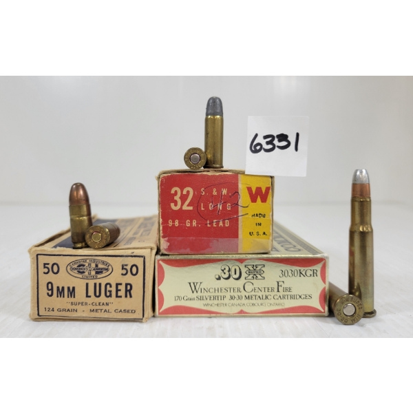 AMMO: 75X MISC MIXED RNDS - INCL .32 S&W LONG, 9MM LUGER & .30-30 WIN