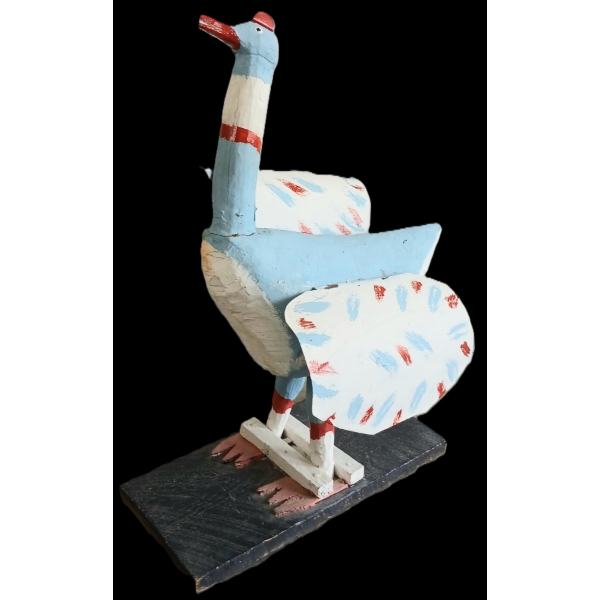 FOLK ART BIRD - SIGNED - WOOD & TIN