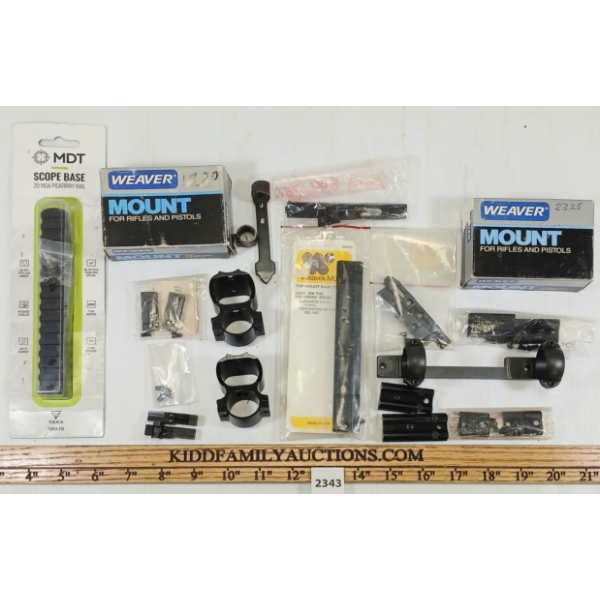 QTY OF MISC SCOPE BASES, MOUNTS & RINGS - INCL MDT 20 MOA PICATINNY RAIL BASE, ETC