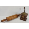 Image 1 : LOT OF 2 - GERMAN COFFEE GRINDER & WOODEN ROLLING PIN
