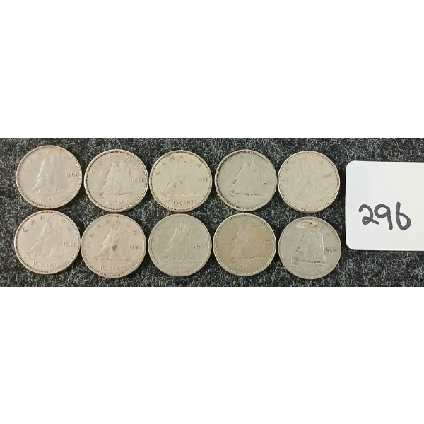 LOT OF 10 - 1944-1966 CDN 10 CENT COINS