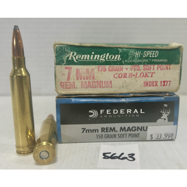 AMMO/BRASS: 24X LIVE & 13X BRASS 7 MM REM MAG 150GR. & 175GR. 