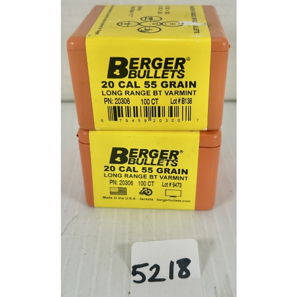 BULLETS: 200X BERGER .20 CAL 55GR. LRBT - SEALED 