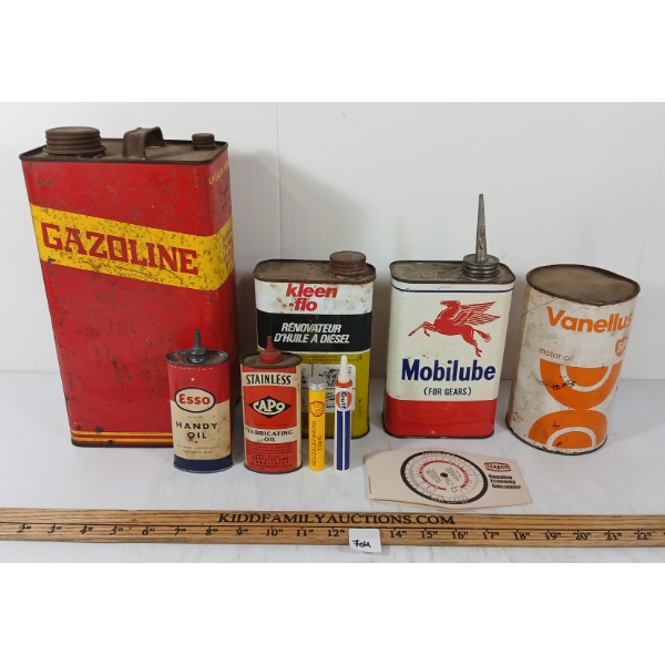 LOT OF 9 - TEXACO CALCULATOR, GULF HANDY OILER, SHELL WATER DETECTOR, ETC