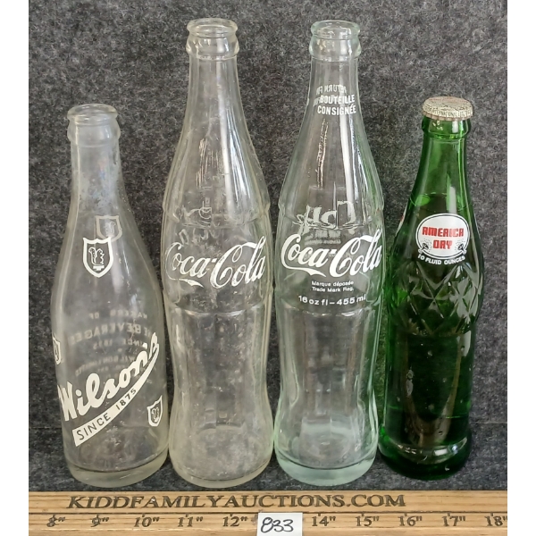 LOT OF 4 - COCA-COLA, WILSON'S & AMERICA DRY GLASS SODA BOTTLES