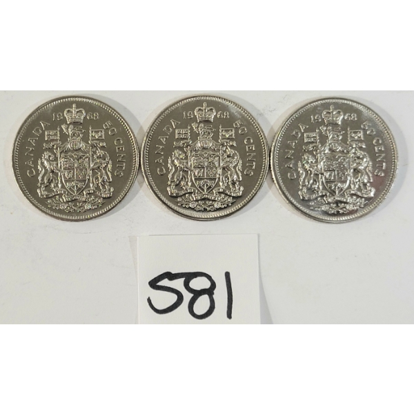 LOT OF 3 - 1968 CDN 50 CENT COINS