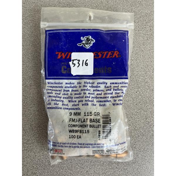 BULLETS: 100X WINCHESTER 9MM 115 GR. FMJ