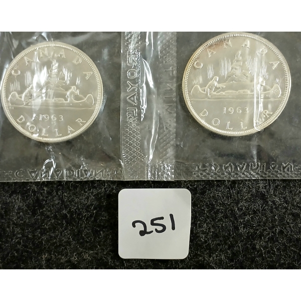  LOT OF 2 - 1963 CDN SILVER DOLLARS - VOYAGEUR