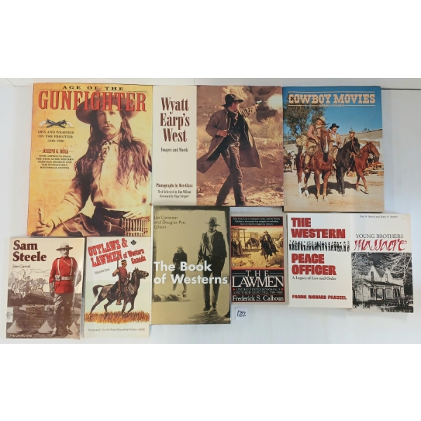 LOT OF 9 - WESTERN BOOKS - "THE BOOK OF WESTERNS", "WESTERN PEACE OFFICER", "COWBOY MOVIES", ETC