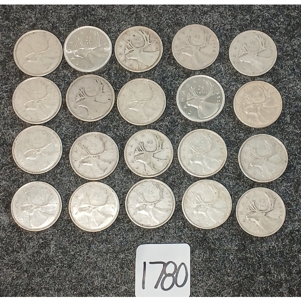 LOT OF 20 - 1939-1966 CDN 25 CENT COINS