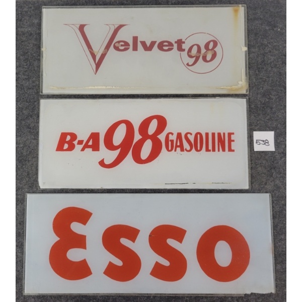 LOT OF 3 - B-A 98, ESSO & VELVET 98 GAS PUMP PLATES