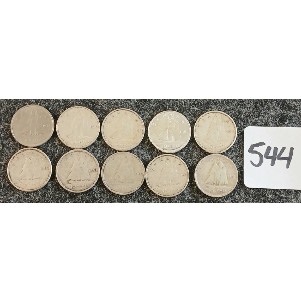 LOT OF 10 - 1949-1974 CDN 10 CENT COINS