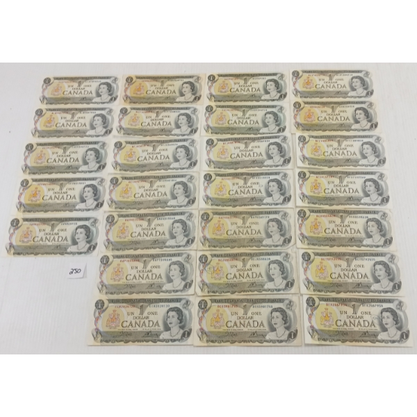 LOT OF 25 - 1973 CDN $1 BANKNOTES