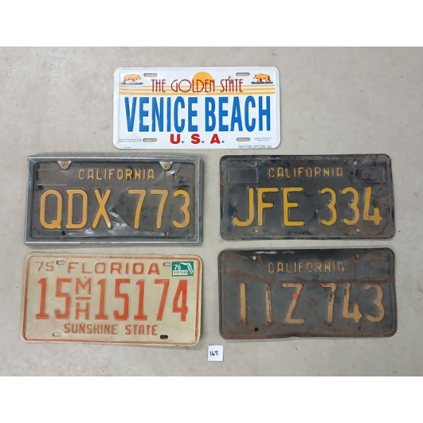 LOT OF 5 - CALIFORNIA & FLORIDA LICENCE PLATES