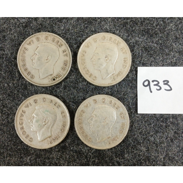LOT OF 4 - 1944 CDN 50 CENT SILVER COINS