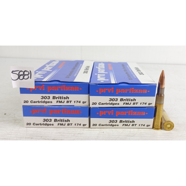 AMMO: 80X PRVI PARTIZAN .303BRIT - 174GR - FMJ