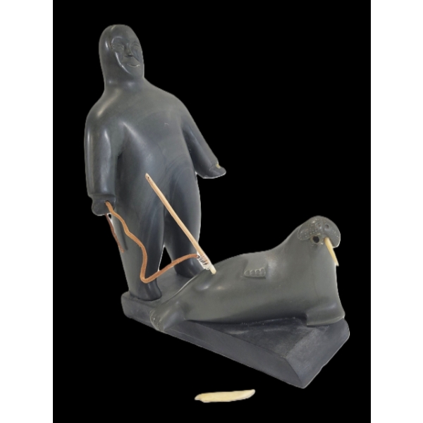 MAN HUNTING WALRUS BY LUCASSIE OQAITUQ (PRS CDN ARTIST) - BONE & STONE