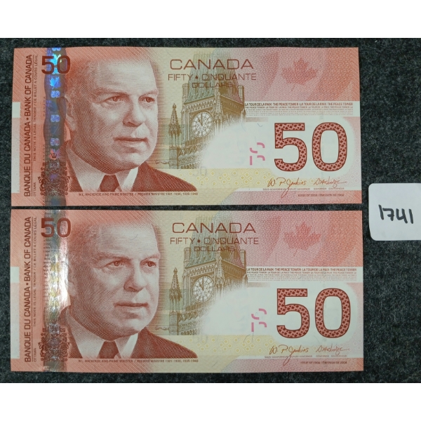 LOT OF 2 - 2004 CDN $50 BANKNOTES - CONSECUTIVE