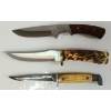 Image 3 : LOT OF 4 - WOOD GRAIN & ANTLER HANDLED FOLDING & FIXED BLADE KNIVES W/ SHEATHS