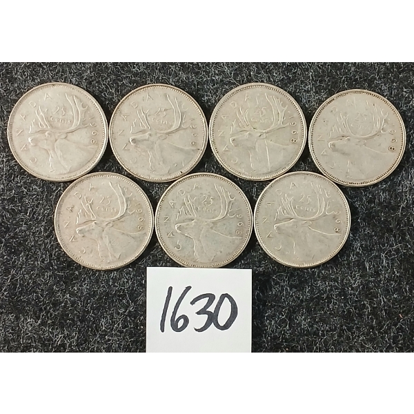LOT OF 7 - 1968 CDN 25 CENT SILVER COINS