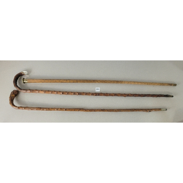 LOT OF 3 - STERLING SILVER & BRASS CARVED CANES 