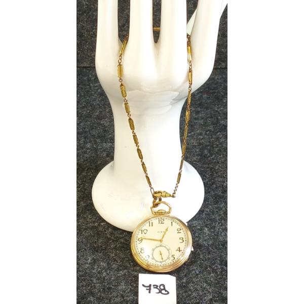 ELGIN 15 JEWELS POCKET WATCH W/ CHAIN - GRADE 315 - MODEL 3