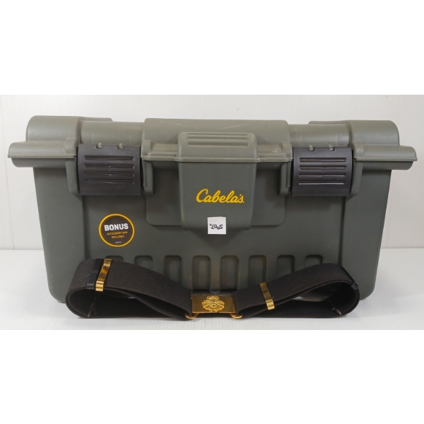 LOT OF 2 - CABELA'S TACKLEBOX & CDN NAVY BELT W/ BUCKLE